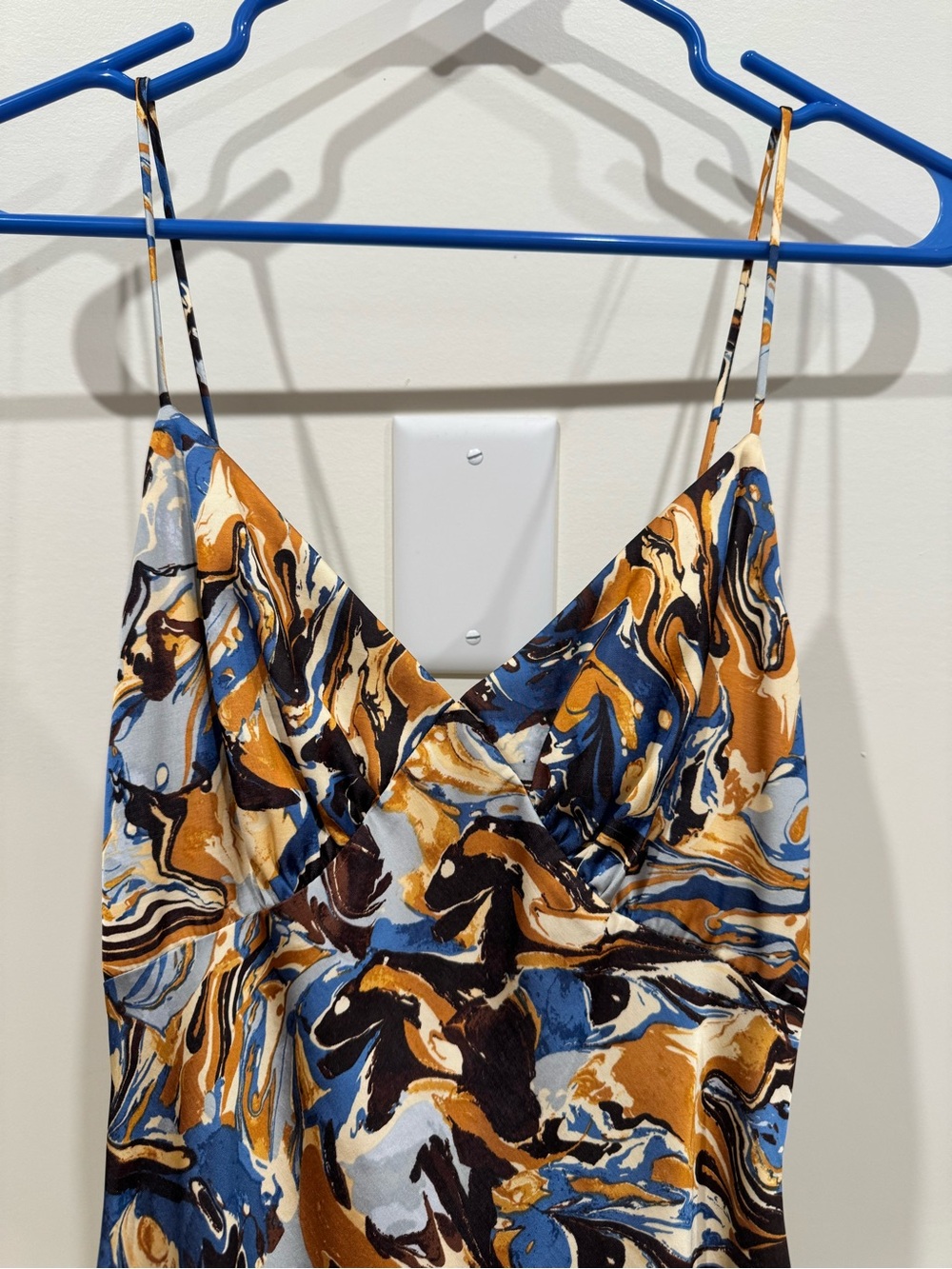 Spaghetti Strap Maxi Dress in Blue & Mustard Swirl - Picture 3 of 4